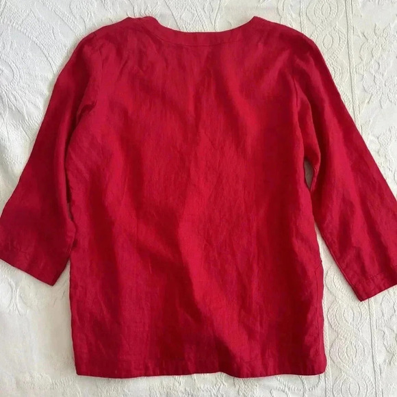 CHAPS BRIGHT RED SPLIT NECK SHIRT 100% LINEN TUNIC PULLOVER SZ Large TOP BLOUSE - Picture 11 of 11